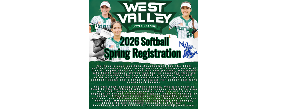 2026 Softball Registration Details - See NEWS 